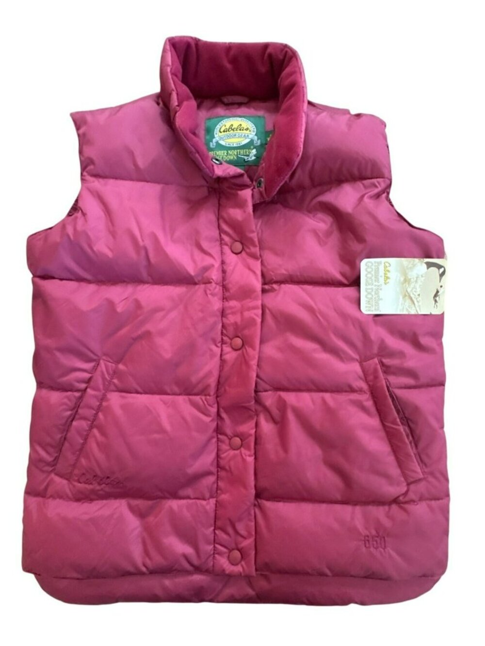 Cabelas Premier Northern Goose Down Puffer Vest Size Small Burgundy Red Maroon